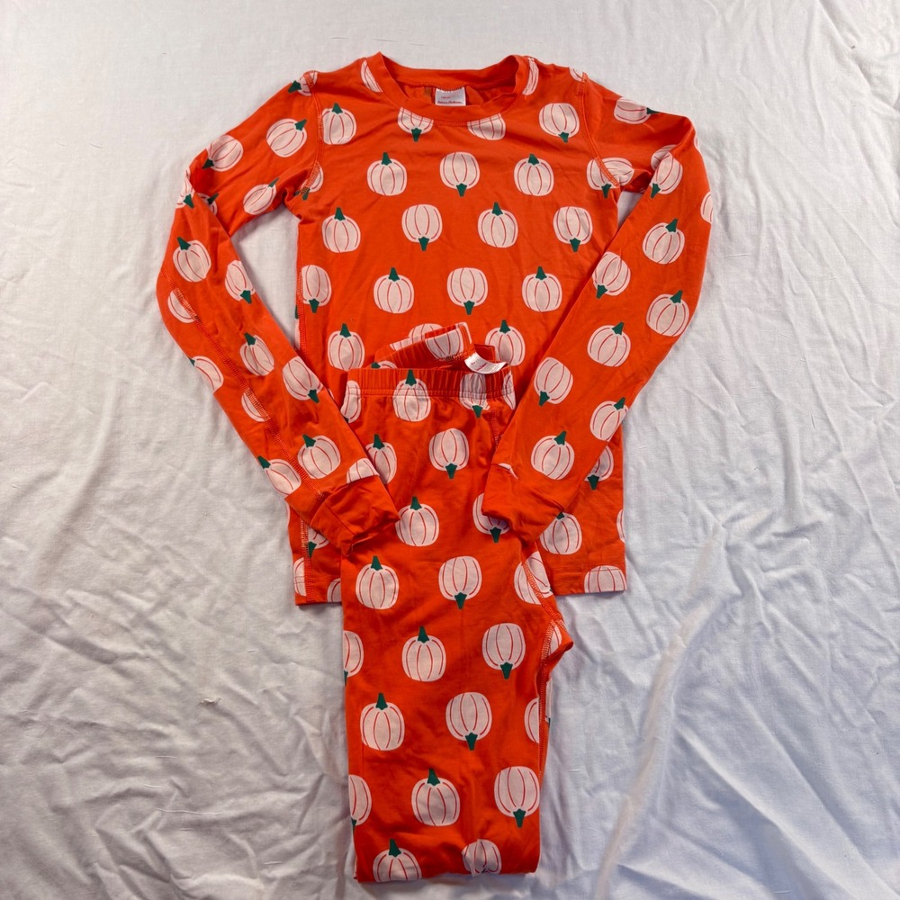 Hanna Andersson Pajama Set Kids 140 Orange Pumpkin Halloween Organic Cotton
